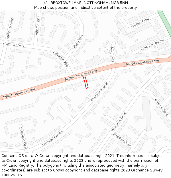 41, BROXTOWE LANE, NOTTINGHAM, NG8 5NN: Location map and indicative extent of plot
