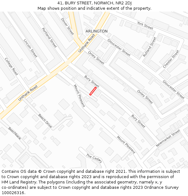 41, BURY STREET, NORWICH, NR2 2DJ: Location map and indicative extent of plot