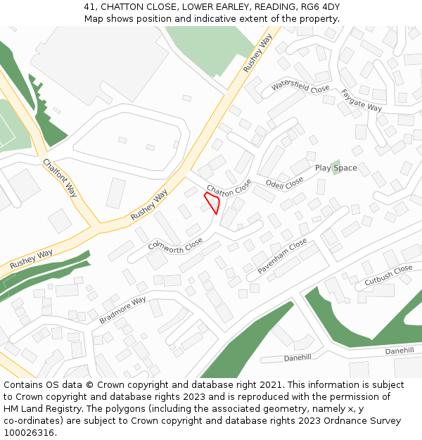 41, CHATTON CLOSE, LOWER EARLEY, READING, RG6 4DY: Location map and indicative extent of plot