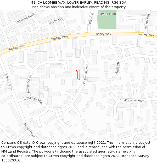 41, CHILCOMBE WAY, LOWER EARLEY, READING, RG6 3DA: Location map and indicative extent of plot