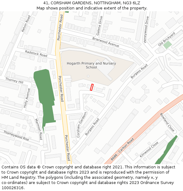 41, CORSHAM GARDENS, NOTTINGHAM, NG3 6LZ: Location map and indicative extent of plot