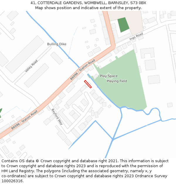 41, COTTERDALE GARDENS, WOMBWELL, BARNSLEY, S73 0BX: Location map and indicative extent of plot