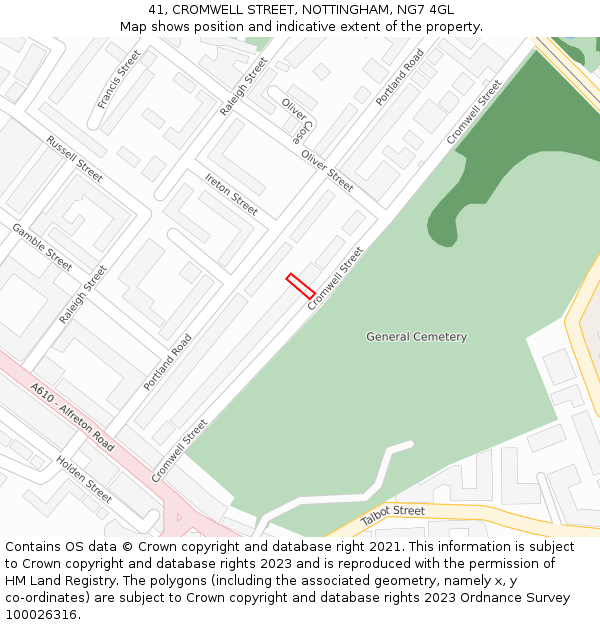 41, CROMWELL STREET, NOTTINGHAM, NG7 4GL: Location map and indicative extent of plot