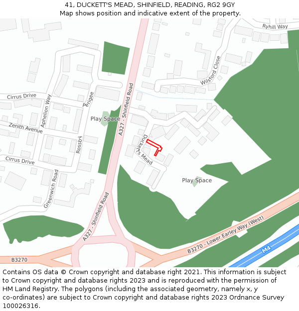 41, DUCKETT'S MEAD, SHINFIELD, READING, RG2 9GY: Location map and indicative extent of plot