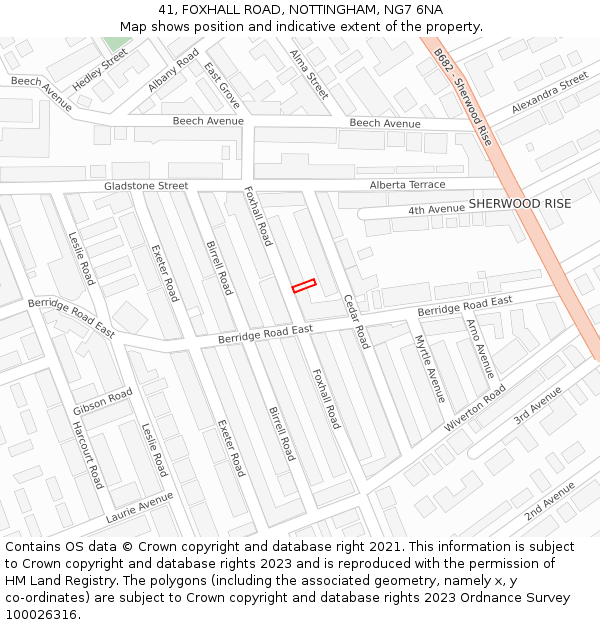 41, FOXHALL ROAD, NOTTINGHAM, NG7 6NA: Location map and indicative extent of plot