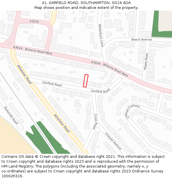 41, GARFIELD ROAD, SOUTHAMPTON, SO19 4DA: Location map and indicative extent of plot