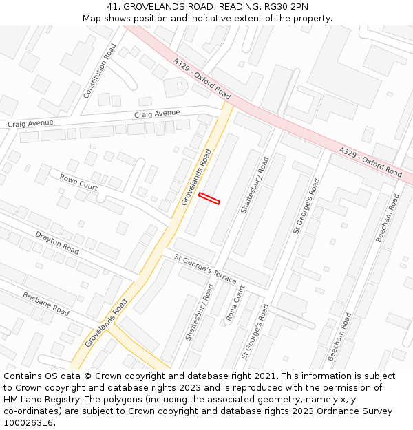 41, GROVELANDS ROAD, READING, RG30 2PN: Location map and indicative extent of plot