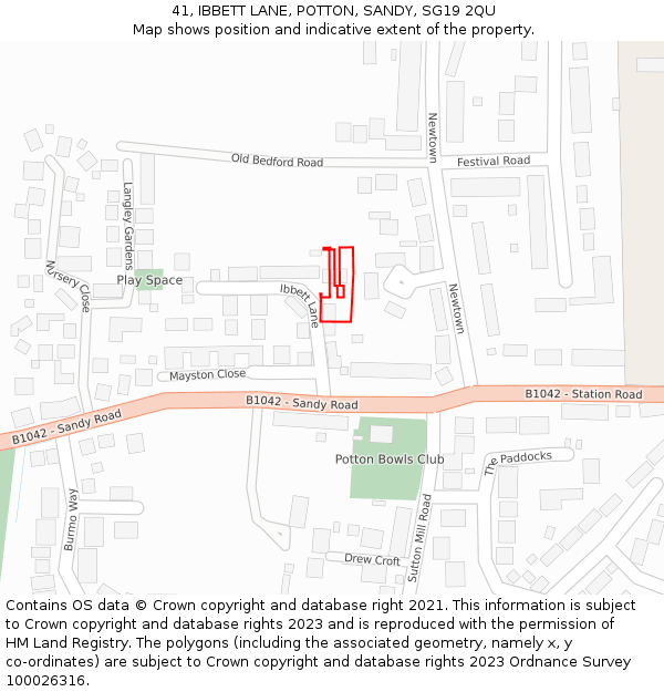 41, IBBETT LANE, POTTON, SANDY, SG19 2QU: Location map and indicative extent of plot