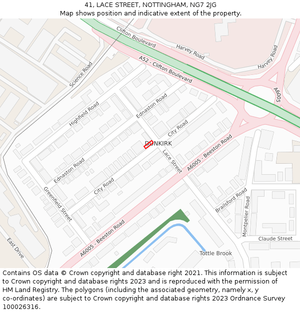41, LACE STREET, NOTTINGHAM, NG7 2JG: Location map and indicative extent of plot
