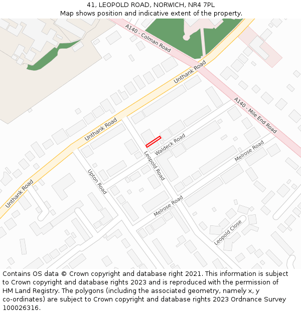 41, LEOPOLD ROAD, NORWICH, NR4 7PL: Location map and indicative extent of plot