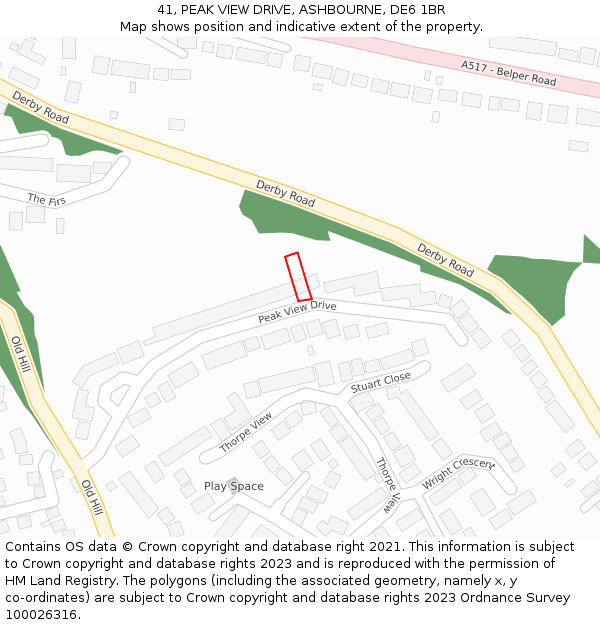 41, PEAK VIEW DRIVE, ASHBOURNE, DE6 1BR: Location map and indicative extent of plot