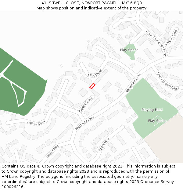 41, SITWELL CLOSE, NEWPORT PAGNELL, MK16 8QR: Location map and indicative extent of plot