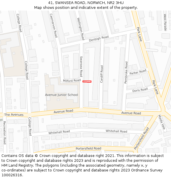41, SWANSEA ROAD, NORWICH, NR2 3HU: Location map and indicative extent of plot