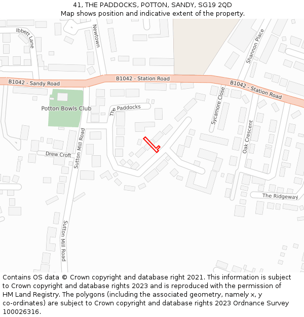 41, THE PADDOCKS, POTTON, SANDY, SG19 2QD: Location map and indicative extent of plot