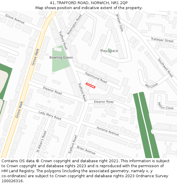 41, TRAFFORD ROAD, NORWICH, NR1 2QP: Location map and indicative extent of plot