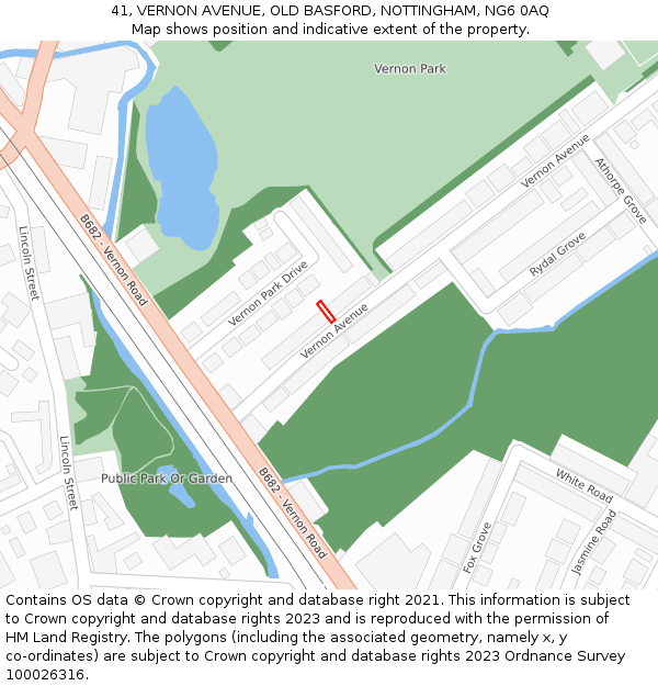 41, VERNON AVENUE, OLD BASFORD, NOTTINGHAM, NG6 0AQ: Location map and indicative extent of plot