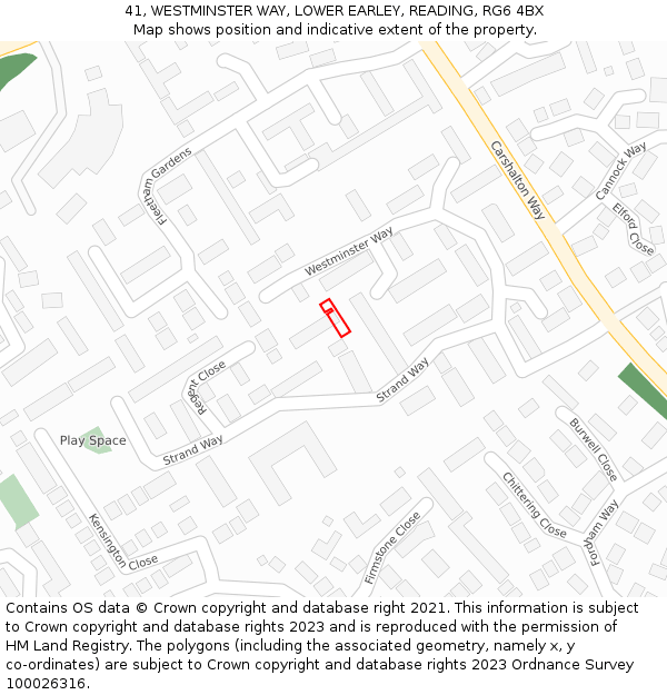41, WESTMINSTER WAY, LOWER EARLEY, READING, RG6 4BX: Location map and indicative extent of plot