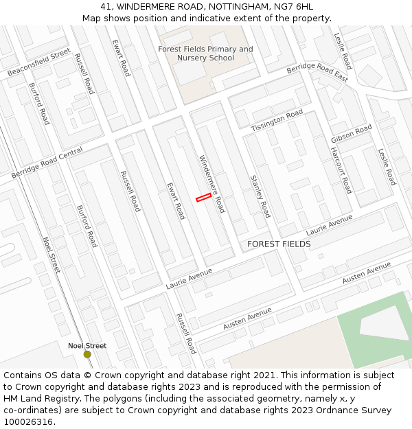 41, WINDERMERE ROAD, NOTTINGHAM, NG7 6HL: Location map and indicative extent of plot