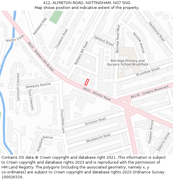412, ALFRETON ROAD, NOTTINGHAM, NG7 5NG: Location map and indicative extent of plot