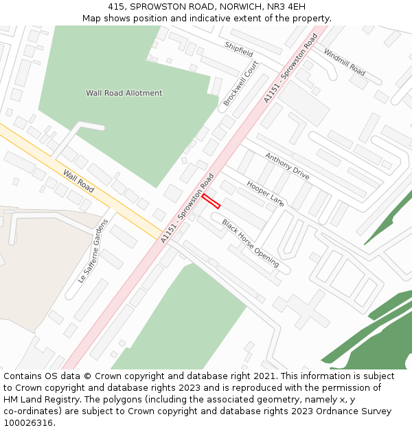 415, SPROWSTON ROAD, NORWICH, NR3 4EH: Location map and indicative extent of plot