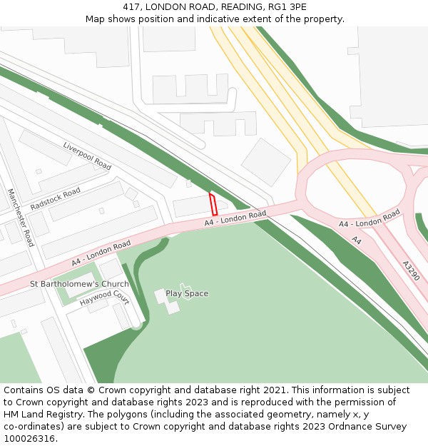 417, LONDON ROAD, READING, RG1 3PE: Location map and indicative extent of plot