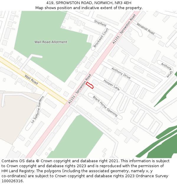 419, SPROWSTON ROAD, NORWICH, NR3 4EH: Location map and indicative extent of plot