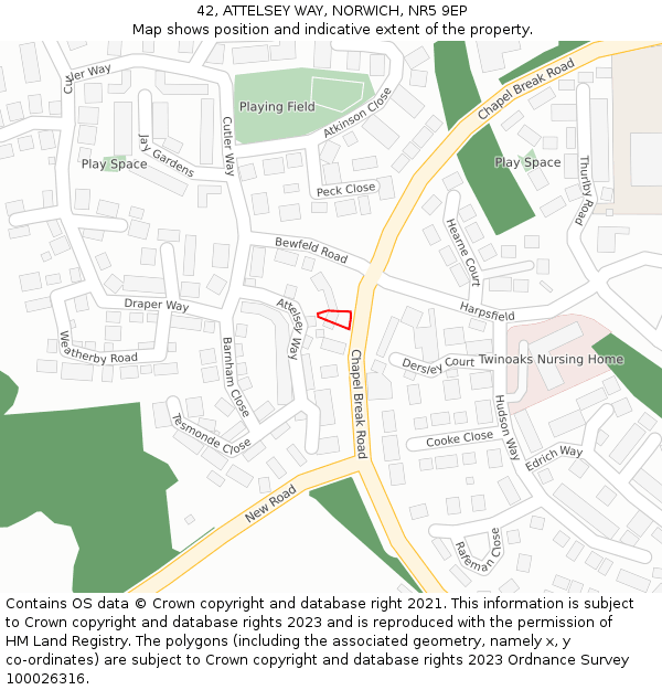 42, ATTELSEY WAY, NORWICH, NR5 9EP: Location map and indicative extent of plot