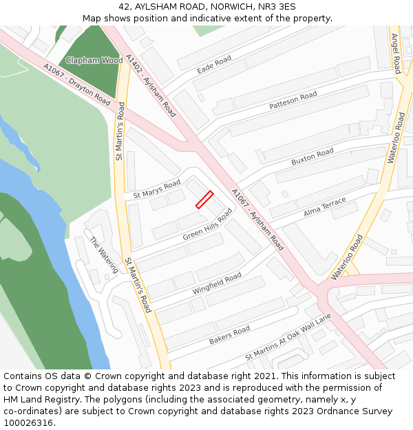 42, AYLSHAM ROAD, NORWICH, NR3 3ES: Location map and indicative extent of plot
