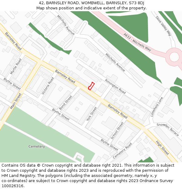 42, BARNSLEY ROAD, WOMBWELL, BARNSLEY, S73 8DJ: Location map and indicative extent of plot