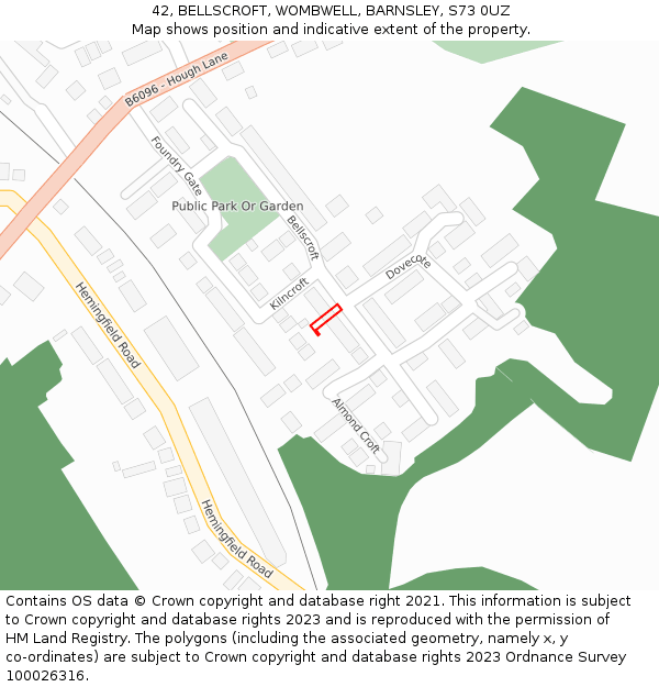 42, BELLSCROFT, WOMBWELL, BARNSLEY, S73 0UZ: Location map and indicative extent of plot