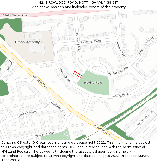 42, BIRCHWOOD ROAD, NOTTINGHAM, NG8 2ET: Location map and indicative extent of plot