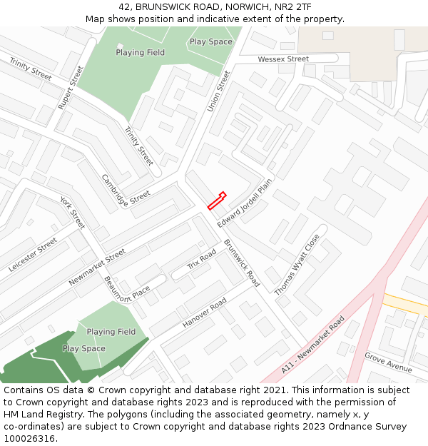 42, BRUNSWICK ROAD, NORWICH, NR2 2TF: Location map and indicative extent of plot