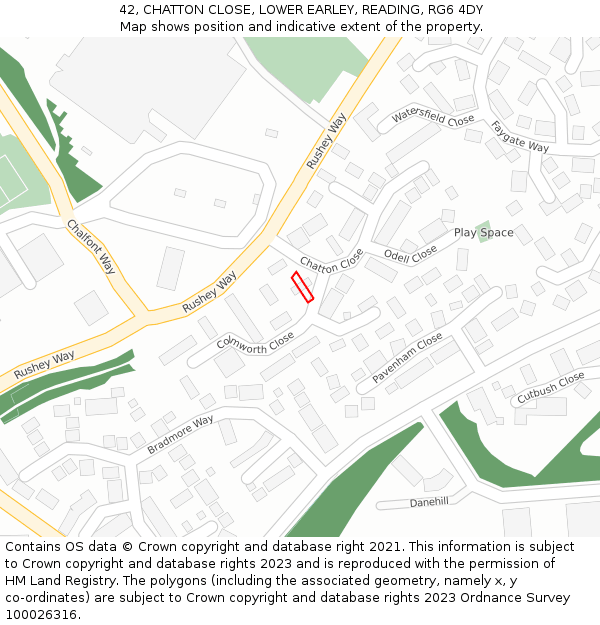 42, CHATTON CLOSE, LOWER EARLEY, READING, RG6 4DY: Location map and indicative extent of plot