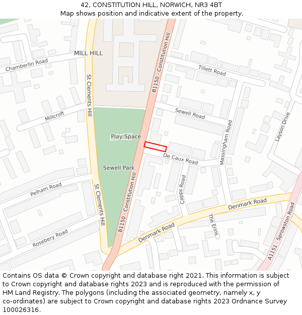 42, CONSTITUTION HILL, NORWICH, NR3 4BT: Location map and indicative extent of plot