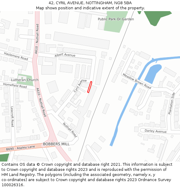 42, CYRIL AVENUE, NOTTINGHAM, NG8 5BA: Location map and indicative extent of plot