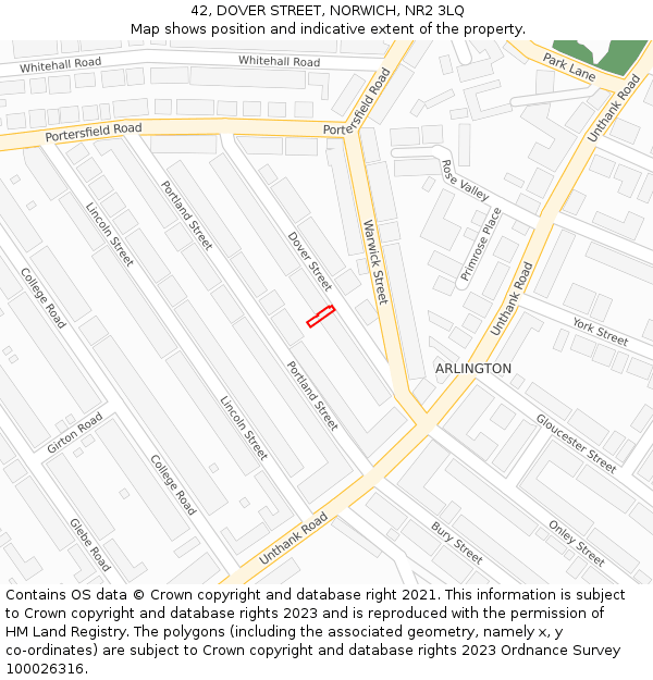 42, DOVER STREET, NORWICH, NR2 3LQ: Location map and indicative extent of plot