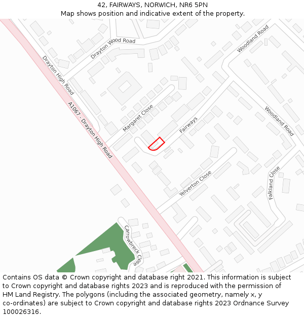 42, FAIRWAYS, NORWICH, NR6 5PN: Location map and indicative extent of plot
