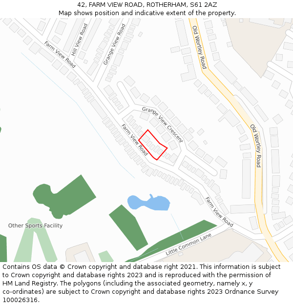 42, FARM VIEW ROAD, ROTHERHAM, S61 2AZ: Location map and indicative extent of plot