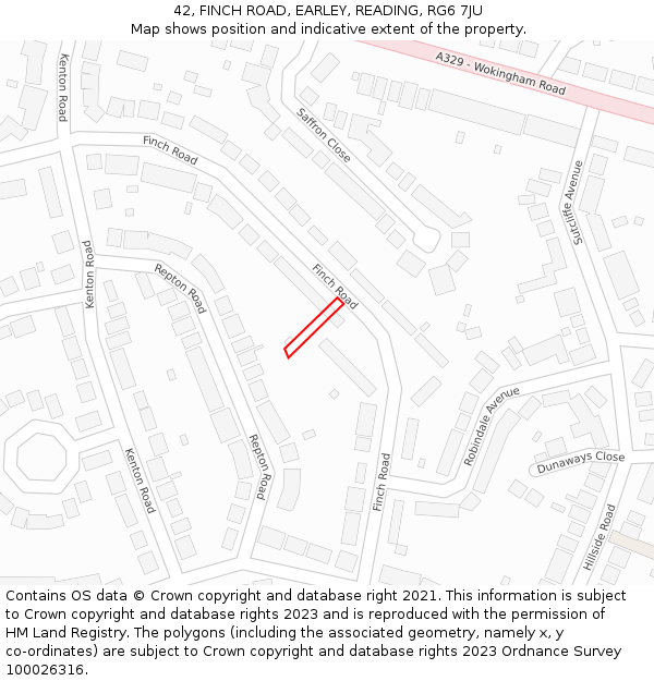 42, FINCH ROAD, EARLEY, READING, RG6 7JU: Location map and indicative extent of plot
