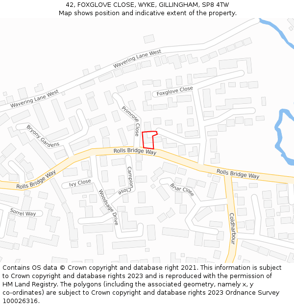 42, FOXGLOVE CLOSE, WYKE, GILLINGHAM, SP8 4TW: Location map and indicative extent of plot