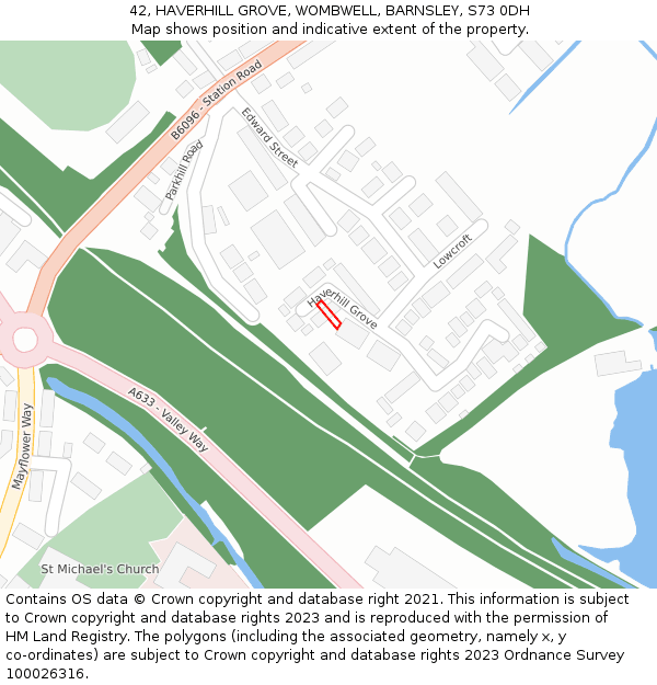 42, HAVERHILL GROVE, WOMBWELL, BARNSLEY, S73 0DH: Location map and indicative extent of plot