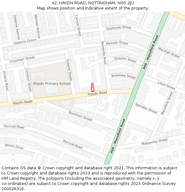 42, HAYDN ROAD, NOTTINGHAM, NG5 2JU: Location map and indicative extent of plot