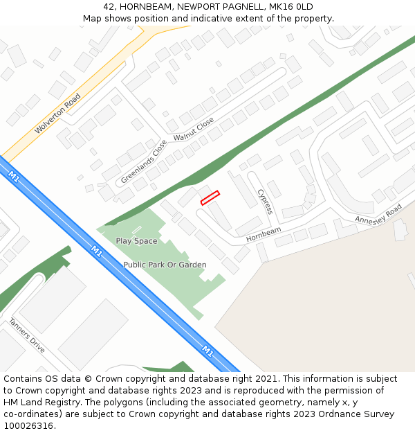 42, HORNBEAM, NEWPORT PAGNELL, MK16 0LD: Location map and indicative extent of plot