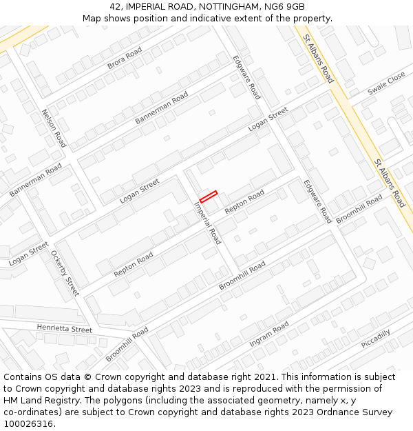 42, IMPERIAL ROAD, NOTTINGHAM, NG6 9GB: Location map and indicative extent of plot