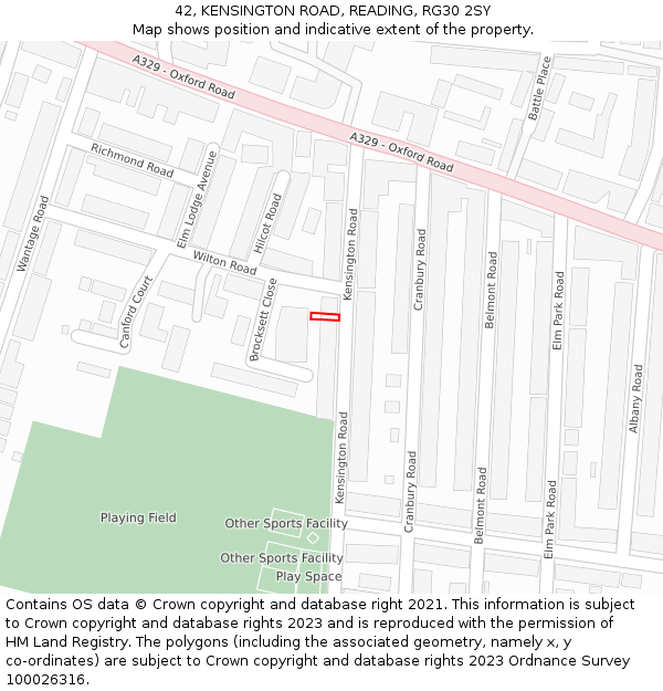 42, KENSINGTON ROAD, READING, RG30 2SY: Location map and indicative extent of plot
