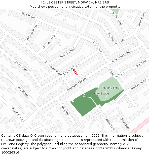 42, LEICESTER STREET, NORWICH, NR2 2AS: Location map and indicative extent of plot