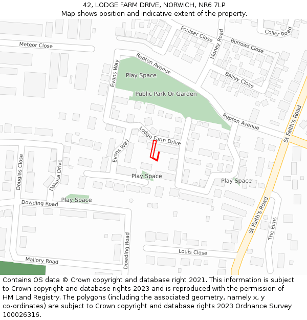 42, LODGE FARM DRIVE, NORWICH, NR6 7LP: Location map and indicative extent of plot
