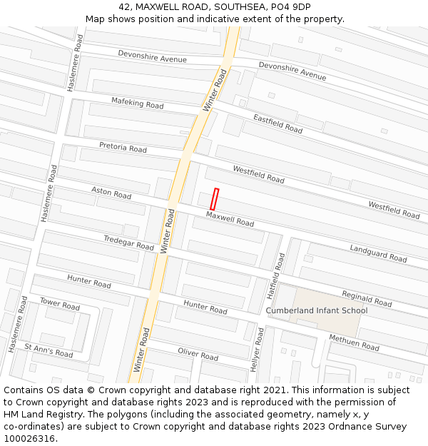 42, MAXWELL ROAD, SOUTHSEA, PO4 9DP: Location map and indicative extent of plot