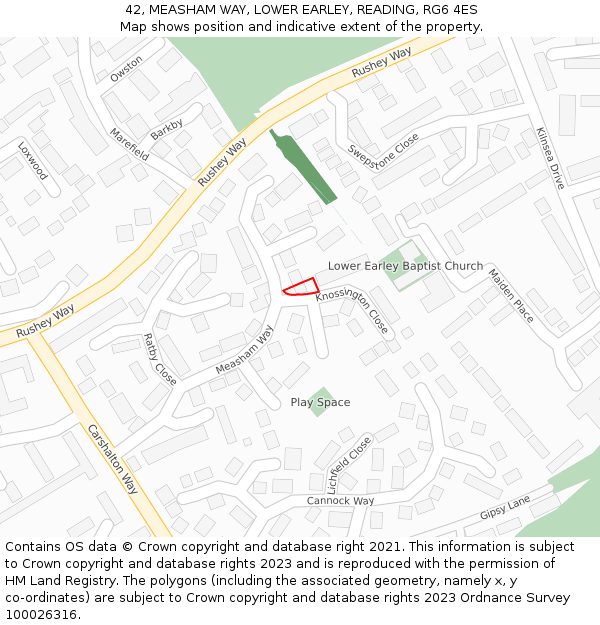 42, MEASHAM WAY, LOWER EARLEY, READING, RG6 4ES: Location map and indicative extent of plot