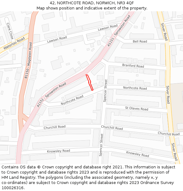 42, NORTHCOTE ROAD, NORWICH, NR3 4QF: Location map and indicative extent of plot